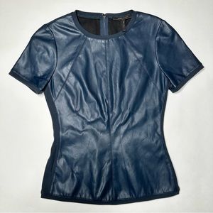 BCBG NAVY BLUE LEATHER TOP
